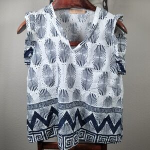 MARTA Bohemian/Mediterranean Eyelet Embroidered Ruffle Sleeveless V Neck Top